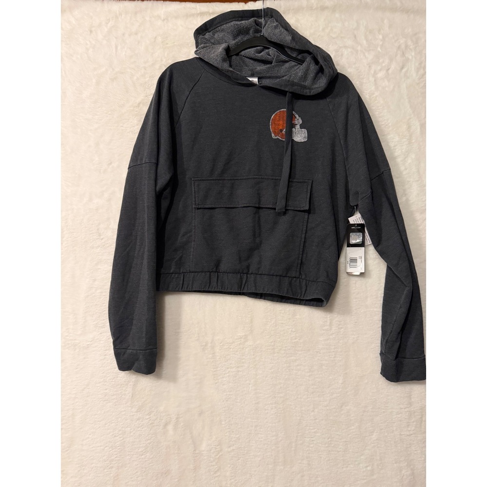 NFL Cleveland Browns Womens Cropped Hoodie Gray Sleepwear Top Medium NEW‎